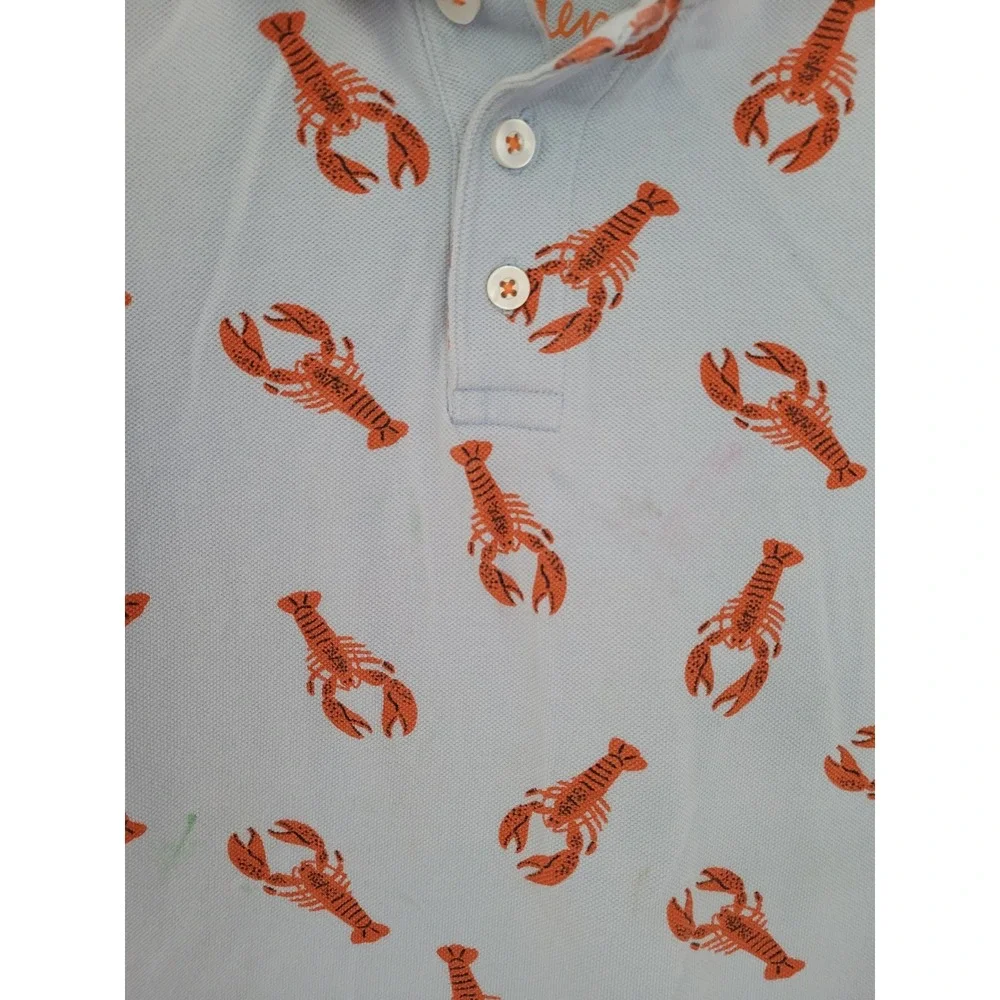 Boden Boys Light Blue Orange Lobster Print Polo Shirt Size 4-5Y Nautical #5